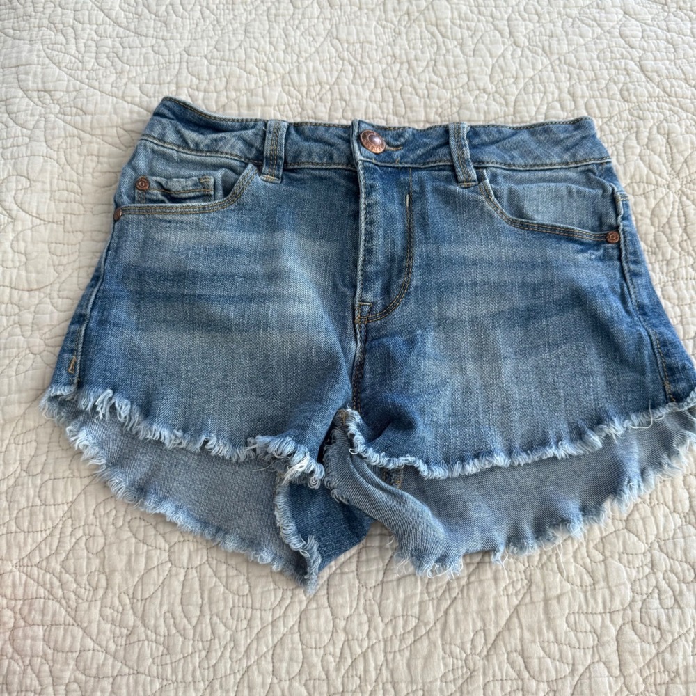 Arden B Denim Shorts Size 2 Y2K Low Rise Raw Frayed Hem Cutoff Jean